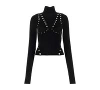 Embellished High Neck Long-Sleeved Jumper - female - Off White - Turtlenecks - Black - M - Knitwear M