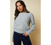 Womens Embellished Neck Fairisle Cable Crew Neck Jumper Grey Marl XL