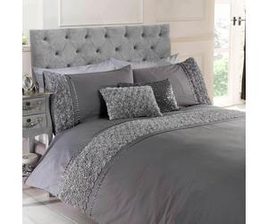 Embellished Ruffled Flowers Duvet Cover Set OR Cushion - Cream Grey White Pink