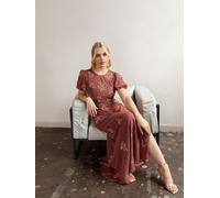 Embellished Short Sleeve Open Back Maxi Dress Maya Deluxe Brown 12