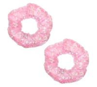 Embellished Sparkly Pink Crystal Scrunchie Hair Tie 2 Pack Pink Sequins Scrunchies Elastic Hair Bands Ropes Ponytail Holder Accessory for Women Thick Curly Hair -Large(Pink)