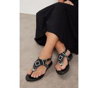 Embellished T-Bar Sandals Yours Black 9EEE