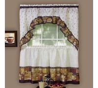 Embellished Tier and Swag Window Curtain Set - 57 Inch Width, 24 Inch Length - Coffee - Light Filtering Polyester Drapes for Kitchen, Bedroom, Living & Dining Room by Achim Home Decor