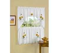 Embellished Tier and Swag Window Curtain Set - 58 Inch Width, 36 Inch Length - Sunshine- Light Filtering Polyester Drapes for Kitchen, Bedroom, Living & Dining Room by Achim Home Decor