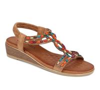 Embellished Wedge Sandals - Camel Size 6