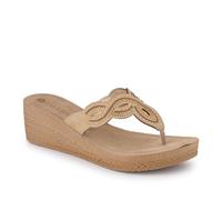 Embellished Wedge Toe Post Sandals - Gold Size 6