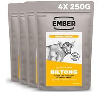 Ember Beef Biltong Original 1kg - High Protein Meat Jerky Snack - Ready to Eat, Low Fat, No Added Sugar, Keto - 4 x 250g Resealable Bulk Bags from a Family-Run UK Business (Packaging May Vary)