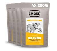 Ember Beef Biltong Original - High Protein Meat Jerky Snack - Ready to Eat, Low Fat, No Added Sugar, Keto - 4 x 250g Resealable Bulk Bags from a Family-Run UK Business (Packaging May Vary)