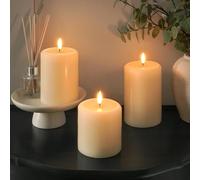 Ember Candles™ 10cm, 12.5cm & 15cm Chapel Pillar Ivory LED Indoor Flickering Battery Candles - 100% Real Wax, Ultra-Realistic, Flameless, Hand-Poured Design, 6-Hour Timer (with Remote Control)