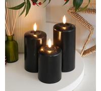 Ember Candles™ 10cm, 12.5cm & 15cm Signature Black LED Indoor Flickering Battery Candles - 100% Real Wax, Ultra-Realistic, Flameless, Hand-Poured Design, 6-Hour Timer (Without Remote Control)
