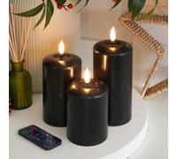 Ember Candles™ 10cm, 12.5cm & 15cm Signature Black LED Indoor Flickering Battery Candles - 100% Real Wax, Ultra-Realistic, Flameless, Hand-Poured Design, 6-Hour Timer (with Remote Control)