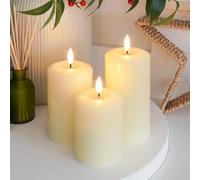 Ember Candles™ 10cm, 12.5cm & 15cm Signature Ivory LED Indoor Flickering Battery Candles - 100% Real Wax, Ultra-Realistic, Flameless, Hand-Poured Design, 6-Hour Timer (Without Remote Control)