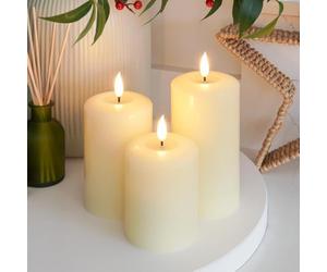 Ember Candles™ 10cm, 12.5cm & 15cm Signature Ivory LED Indoor Flickering Battery Candles - 100% Real Wax, Ultra-Realistic, Flameless, Hand-Poured Design, 6-Hour Timer (Without Remote Control)