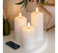 Ember Candles™ 10cm, 12.5cm & 15cm Signature White LED Indoor Flickering Battery Candles - 100% Real Wax, Ultra-Realistic, Flameless, Hand-Poured Design, 6-Hour Timer (with Remote Control)