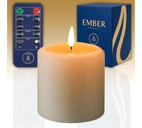 Ember Candles™ 10cm Chapel Pillar Ivory LED Flickering Battery Candle - 100% Real Wax, Ultra-Realistic, Flameless, Hand-Poured Design, 6 Hour Timer for Safe Indoor Use (Without Remote Control)