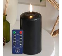 Ember Candles™ 12.5cm Signature Black, LED Flickering Battery Candle, with Remote & Timer, 100% Real Wax, Ultra-Realistic, Flameless, Hand-Poured Design Mood Lighting for Home, Parties, Events