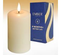 Ember Candles™ 12.5cm Signature Ivory LED Flickering Battery Candle - 100% Real Wax, Ultra-Realistic, Flameless, Hand-Poured Design, 6-Hour Timer for Safe Indoor Use (Without Remote Control)