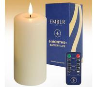 Ember Candles™ - 15cm Flameless LED Candle - Up to 6 Months Battery Life - Ivory Real Wax Pillar Candle - Battery Operated Candle, Remote & Timer Compatible - Realistic Flickering Flame