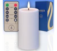 Ember Candles™ 15cm Outdoor White LED Flickering Battery Candle - Weather Resistant Metal, Ultra Realistic, Flameless, Hand Finished Design, 6-Hour Timer for Safe Garden Use (with Remote Control)