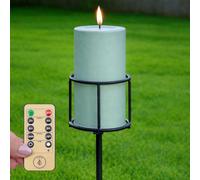 Ember Candles™ - 15cm Sage Green Outdoor LED Candle Adjustable 150cm Stake Holder, Warm White Realistic Flame & Timer, IP44 Garden Pergola Pathway Light, 180 Day Battery Life (with Remote)