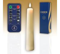 Ember Candles™ 26cm Ivory Taper LED Tall Flickering Battery Candle - 100% Real Wax, Ultra-Realistic, Flameless, Hand-Poured Design, 6-Hour Timer for Safe Indoor Use (Without Remote Control)