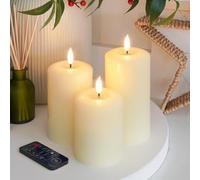 Ember Candles™ - Flameless LED Candle Set - Up to 6 Months Battery Life - Ivory Real Wax Pillar Candles (10, 12.5 & 15cm) - Battery Operated Candles, Remote & Timer - Realistic Flickering Flame