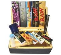 Ember Edge Wooden Rolling Smoker Gift Box King Size Paper Filter Cones Holder Storage with Glass Tips (Black Colour Box)