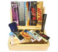 Ember Edge Wooden Rolling Smoker Gift Box King Size Paper Filter Cones Holder Storage with Glass Tips (Natural Colour Box)
