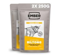 Ember Snacks: Biltong Beef Jerky Original Flavour (2 x 250g) 500g total - Protein Keto Snacks, Bulk Bags - Resealable for On The Go Snack