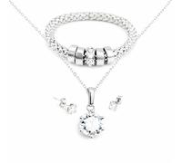 Ember Three Piece Jewelry Set with Austrian Crystals, Bracelet 7cm, Necklace 42cm with 10mm Solitaire Pendant, Matching Earrings Gift Pouch & Gift Card Options (Silver, Someone Special)