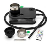 EmberIQ Portable Shisha Set for home and garden, with LED Light - Compact Book-Style Hookah with Remote Control, Silicone Bowl, Aluminium Charcoal Holder with Cover, Hose and Tongs - Black