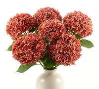 Embewhis 6pcs Artificial Hydrangea Flowers, 22.8" Tall Faux Hydrangea Stems with 7" Large Bloom Heads, for Home Decor, Wedding Centerpieces & Fall Arrangements (Orange-red)