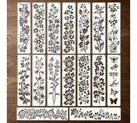 Embhlitfe 16 Pcs Flower Stencils for Painting,Floral Texture Stencils for Crafts Reusable Floral Stencil Templates with Leaf Vine Designs,Flower Texture Stencil for DIY Crafts Fabric Wall Wood Art