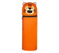 Embhlitfe 2-in-1 Silicone Pencil Case for Kids, Collapsible & Waterproof Pen Holder with Zipper, Food-Grade Soft Material, Cute Animal Design, 19.8cm Foldable Stationery Organizer (Tiger)