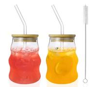 Embhlitfe 2 Pack Cloud Design Glass Cups with Lids & Straws - 500ML Ribbed Bubble Tumblers for Iced Coffee, Includes Straw Brush, Vintage Reusable Glassware