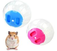 Embhlitfe 2-Pack Hamster Exercise Ball 10cm/3.94in for Dwarf Hamster Toys | Transparent 10cm Hamster Fitness Ball for Dwarf & Syrian Hamsters, Portable Jogging Wheel with Vent Holes, Red & Blue