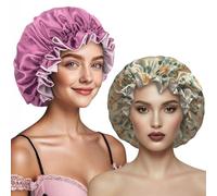 Embhlitfe 2 Pack Silk Bonnet for Sleeping, Adjustable Double Layer Silk Hair Bonnet for Women with Soft Wide Band, Reversible Satin Bonnets,Nighttime Hair Care Cap (Bean Paste Pink & Floral Print)