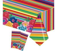 Embhlitfe 2 Pcs Mexican Fiesta Party Tablecloth,Mexican Party Decorations Cinco De Mayo Party Table Covers,137x274 cm Plastic Table Cover Floral Tablecloth for Mexican Party Table Decorations