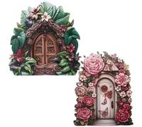 Embhlitfe 2 Pieces Wooden Fairy Doors Garden Elf Door Adorable Fairy Garden Miniatures Garden Miniature Ornaments for Trees Gardens Outdoors Indoor or Outdoor (B) (B)