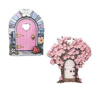 Embhlitfe 2 Pieces Wooden Fairy Doors Garden Elf Door Adorable Fairy Miniatures Garden Miniature Ornaments for Trees Gardens Outdoors Indoor or Outdoor (A)