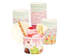 Embhlitfe 24 Pcs Paper Ice Cream Cups,240 ML Hawaiian Party Paper Ice Cream Bowls Summer Dessert Bowls,Party Supplies Treat Cups for Sundae Hot and Cold Food Soup Frozen Yogurt Fruits (Pink)