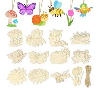 Embhlitfe 36pcs DIY Wooden Crafts Set for Kids,12 Styles Blank Wood Ornaments Include Butterflies, Bees, Snails, Flowers Shape for Painting DIY Crafts Home Craft Party Deco (Nature)