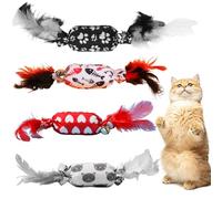 Embhlitfe 4 Pcs Candy Feather Bell Cat Toys,Cat Feather Toy Cat Toys for Indoor Cats Kitten Jingle Toyss,Cat Kicker Toyss Bite Chew Interactive Toy for Ccat Christmas Toys's