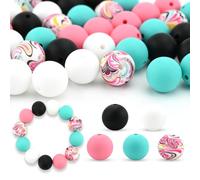 Embhlitfe 50 Pcs Multicolored 150 mm Round Silicone Craft Bead Set with 10 m Elastic Rope for Bracelet, Keychain Making
