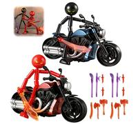 Embhlitfe Action Figures Set, 2PCS DIY Assembly Multi-jointed Poseable Stickman Toys, Stop Motion Figures with 2 Motorcycles & 14 Weapons for Kids Boys Girls