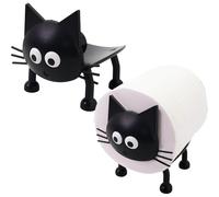 Embhlitfe Cat Toilet Roll Holder - Funny Toilet Paper Holder Free Standing Bathroom Set-3D Printed Cute Black Cat Loo Roll Holder-Funky Unique Toilet Paper Holder- Set Of 2