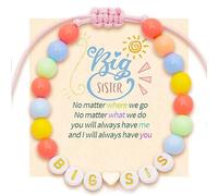 Embhlitfe Colourful Big Sister Bracelet, Letter Beaded Bracelet Big Sisters with a Card, Pink Adjustable Sister Bracelets for Little Girls Birthday Christmas Gifts (Round)