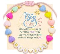 Embhlitfe Colourful Big Sister Bracelet, Letter Beaded Bracelet Big Sisters with a Card, Pink Adjustable Sister Bracelets for Little Girls Birthday Christmas Gifts (Love)