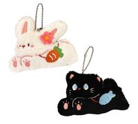 Embhlitfe Cute Fluffy Black Cat and Carrot Rabbit Plush Keychain Set, Soft Key Ring Charm for Women Girls, Bag Purse Backpack Car Keys Decor Accessories