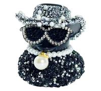 Embhlitfe Diamond Rubber Duck,6 cm Funny Tiny Duck Car Ornament Duck with Pearl Pendant Necklace & Sunglasses & Hat,Dashboard Decoration for Office Car Accessory